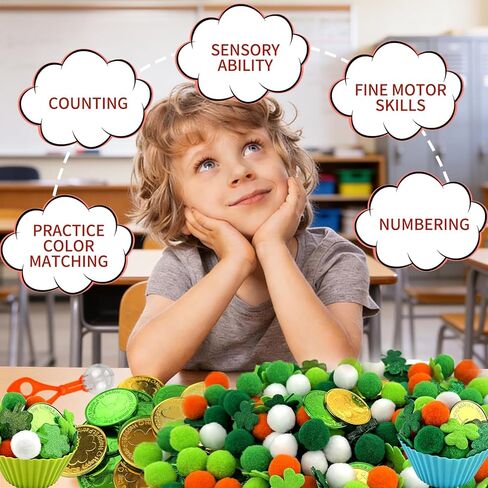 212Pcs St. Patrick‘s Day Shamrock Sensory Bin Fillers - Spring Sensory Collection: Learning Activities for Sorting, Counting and Fine Motor Skills in Saudi Arabia