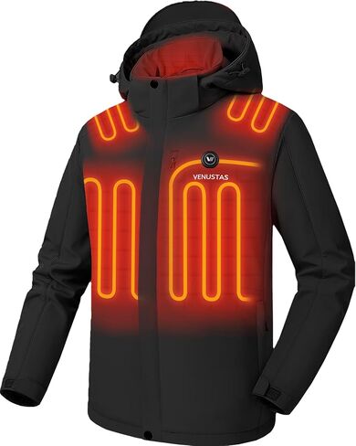 Venustas Men's Heated Jacket with Battery Pack, Waterproof & Windproof Electric Insulated Heated Coat with Detachable Hood in Saudi Arabia