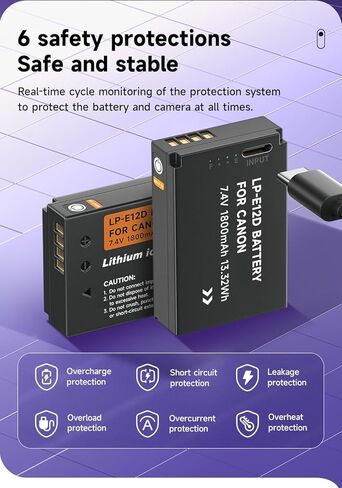 LP-E12 Battery,Canon LP-E12 Lithium-ion Battery Pack USB Direct Charging for Canon EOS-M, EOS M2, EOS M10, EOS M50, EOS M50 Mark II, EOS M100, EOS M200, SX70 HS, Rebel SL1 Digital Cameras in Kuwait
