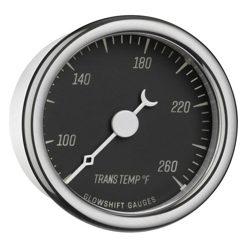 مجموعة قياس درجة حرارة ناقل الحركة GlowShift Classic Series 260F - تتضمن مستشعرًا إلكترونيًا 1/8-27 NPT وأحزمة أسلاك - قرص أسود - LED أبيض - تصميم على الطراز العتيق - قطر 2-1/16 بوصة (52 مم) in Kuwait
