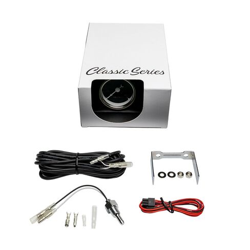 مجموعة قياس درجة حرارة ناقل الحركة GlowShift Classic Series 260F - تتضمن مستشعرًا إلكترونيًا 1/8-27 NPT وأحزمة أسلاك - قرص أسود - LED أبيض - تصميم على الطراز العتيق - قطر 2-1/16 بوصة (52 مم) in Kuwait