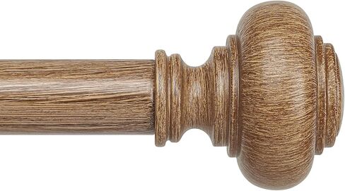 Wood Curtain Rods for Windows 66 to 120 Inch, Boho Vintage Decorative 1 Inch Diameter Long Wooden Curtain Rod, Adjustable Heavy Duty Rustic Farmhouse Drapery Pole with Wood Grain Finials in Saudi Arabia