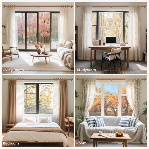 Wood Curtain Rods for Windows 66 to 120 Inch, Boho Vintage Decorative 1 Inch Diameter Long Wooden Curtain Rod, Adjustable Heavy Duty Rustic Farmhouse Drapery Pole with Wood Grain Finials in Saudi Arabia