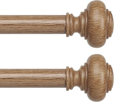 Wood Curtain Rods for Windows 66 to 120 Inch, Boho Vintage Decorative 1 Inch Diameter Long Wooden Curtain Rod, Adjustable Heavy Duty Rustic Farmhouse Drapery Pole with Wood Grain Finials in Saudi Arabia