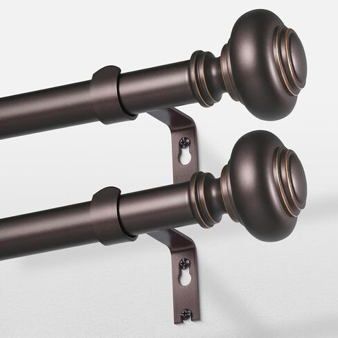 Wood Curtain Rods for Windows 66 to 120 Inch, Boho Vintage Decorative 1 Inch Diameter Long Wooden Curtain Rod, Adjustable Heavy Duty Rustic Farmhouse Drapery Pole with Wood Grain Finials in Saudi Arabia