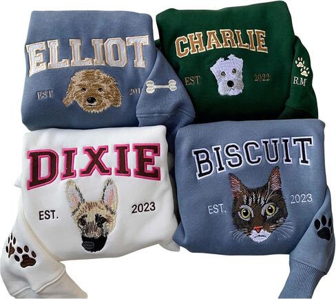 GODMERCH Personalized Pet Face Embroidered Sweatshirt with Custom Name and Year, Custom Dog Portrait Stitch Shirt for Pet Lovers, Cozy Crewneck Pullover with Embroidery Detail in Saudi Arabia