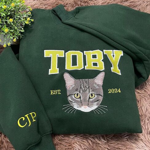 GODMERCH Personalized Pet Face Embroidered Sweatshirt with Custom Name and Year, Custom Dog Portrait Stitch Shirt for Pet Lovers, Cozy Crewneck Pullover with Embroidery Detail in Saudi Arabia