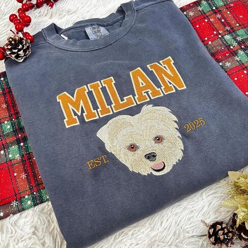 GODMERCH Personalized Pet Face Embroidered Sweatshirt with Custom Name and Year, Custom Dog Portrait Stitch Shirt for Pet Lovers, Cozy Crewneck Pullover with Embroidery Detail in Saudi Arabia