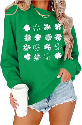 St Patricks Day Sweatshirt Women St Patricks Day Shirt Funny Shamrock Sweater Irish Lucky Long Sleeve Pullover Tops in Kuwait