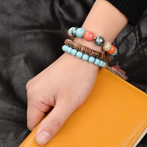 Hithop Bohemian Wood Beaded Bracelets & Bangles For Women Ethnic Tassel Elephant Multilayer Bracelet Charm Pulseiras Bijoux Candy Color Creative Gift Home Christmas Decor Clearance (Blue) in Saudi Arabia