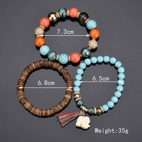 Hithop Bohemian Wood Beaded Bracelets & Bangles For Women Ethnic Tassel Elephant Multilayer Bracelet Charm Pulseiras Bijoux Candy Color Creative Gift Home Christmas Decor Clearance (Blue) in Saudi Arabia