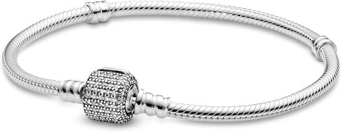 PANDORA Jewelry Moments Sparkling Pave Clasp Snake Chain Cubic Zirconia Bracelet in Sterling Silver, 7.5" in Saudi Arabia