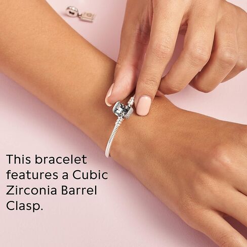 PANDORA Jewelry Moments Sparkling Pave Clasp Snake Chain Cubic Zirconia Bracelet in Sterling Silver, 7.5" in Saudi Arabia