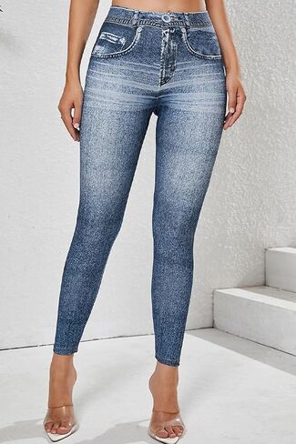 Women’s Slim Fit Jeans Faux Denim Print High Waisted Stretch Printed Leggings Yoga Pants for Daily Casual Wear in Saudi Arabia