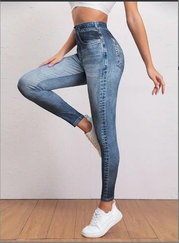Women’s Slim Fit Jeans Faux Denim Print High Waisted Stretch Printed Leggings Yoga Pants for Daily Casual Wear in Saudi Arabia