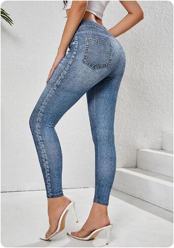 Women’s Slim Fit Jeans Faux Denim Print High Waisted Stretch Printed Leggings Yoga Pants for Daily Casual Wear in Saudi Arabia