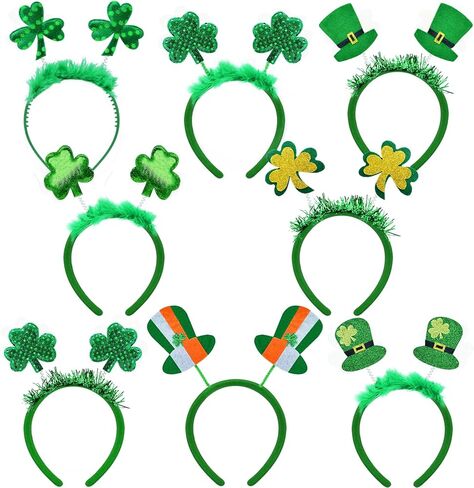 8 Pack St. Patrick's Day Headband Head Boppers, Lucky Green Shamrock and Leprechaun Hat Irish Flag Pattern, St. Paddy’s Day Accessories for Adults Party Favors, Irish Festival Parade Decorations in Kuwait
