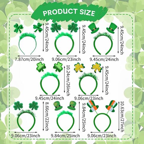 8 Pack St. Patrick's Day Headband Head Boppers, Lucky Green Shamrock and Leprechaun Hat Irish Flag Pattern, St. Paddy’s Day Accessories for Adults Party Favors, Irish Festival Parade Decorations in Kuwait