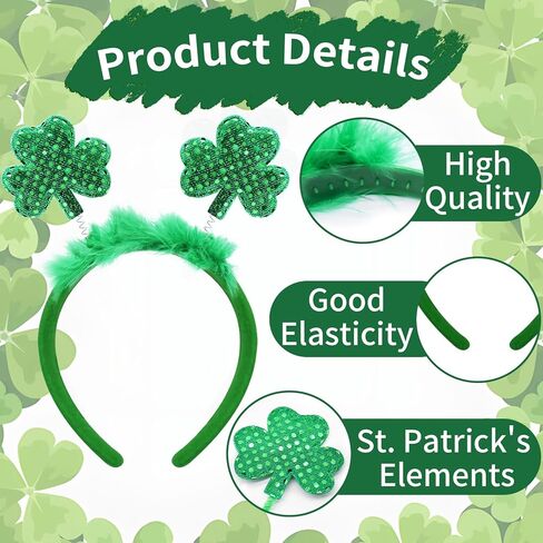 8 Pack St. Patrick's Day Headband Head Boppers, Lucky Green Shamrock and Leprechaun Hat Irish Flag Pattern, St. Paddy’s Day Accessories for Adults Party Favors, Irish Festival Parade Decorations in Kuwait