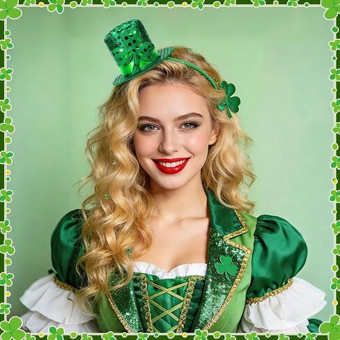 3Pcs St Patricks Day Headband, Green Shamrock Leprechaun Hat Hair Accessories Set for Women, Mini Top Hat Headband for St Patricks Day Accessories and Themed Parties in Saudi Arabia