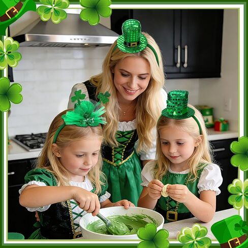3Pcs St Patricks Day Headband, Green Shamrock Leprechaun Hat Hair Accessories Set for Women, Mini Top Hat Headband for St Patricks Day Accessories and Themed Parties in Saudi Arabia