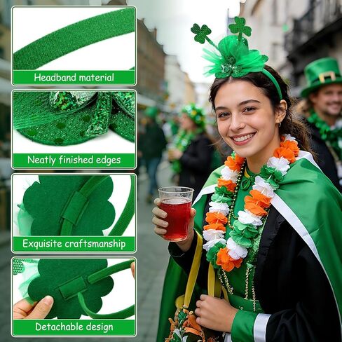 3Pcs St Patricks Day Headband, Green Shamrock Leprechaun Hat Hair Accessories Set for Women, Mini Top Hat Headband for St Patricks Day Accessories and Themed Parties in Saudi Arabia