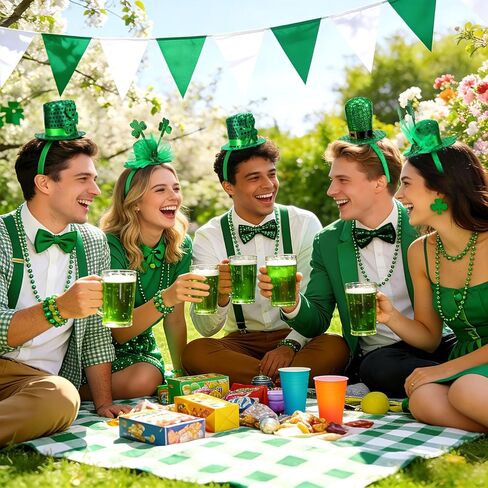 3Pcs St Patricks Day Headband, Green Shamrock Leprechaun Hat Hair Accessories Set for Women, Mini Top Hat Headband for St Patricks Day Accessories and Themed Parties in Saudi Arabia