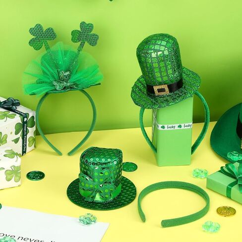 3Pcs St Patricks Day Headband, Green Shamrock Leprechaun Hat Hair Accessories Set for Women, Mini Top Hat Headband for St Patricks Day Accessories and Themed Parties in Saudi Arabia