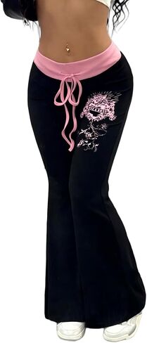 QJQ Women's Goth Flare Pants Y2k Drawstring High Waist Leggings Bootcut Bell Bottom Casual Emo Scene Graphic Yoga Pants in Saudi Arabia