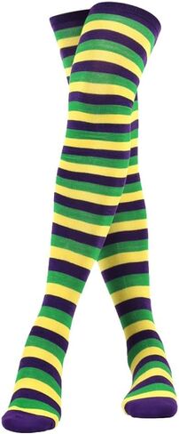 Mardi Gras Socks for Women Purple Gold Green Striped Knee Socks Knee for Girls Mardi Gras Costume Accessories in Kuwait