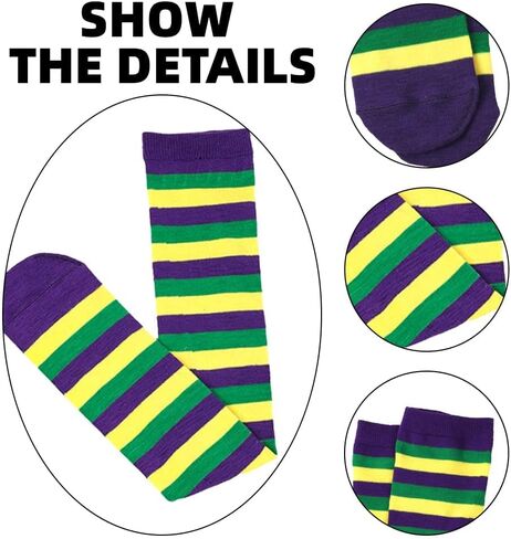 Mardi Gras Socks for Women Purple Gold Green Striped Knee Socks Knee for Girls Mardi Gras Costume Accessories in Kuwait