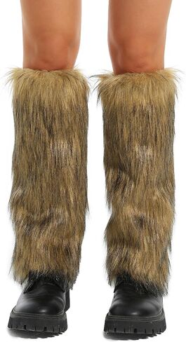 Women's Fluffy Faux Fur Leg Warmers Fuzzy Winter Leg Coverings Boot Accessories for Christmas Halloween Costume in Saudi Arabia