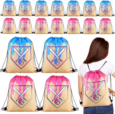 AmazingSpark 16 Pcs Baseball Ice Cream Drip Drawstring Bags 13.8 x 16.5 in Sport Party Goodie Favor Baseball Ice Cream Drip Snack Treat Bags for Team Gift Sport Team Birthday Theme Party Supplies in Saudi Arabia