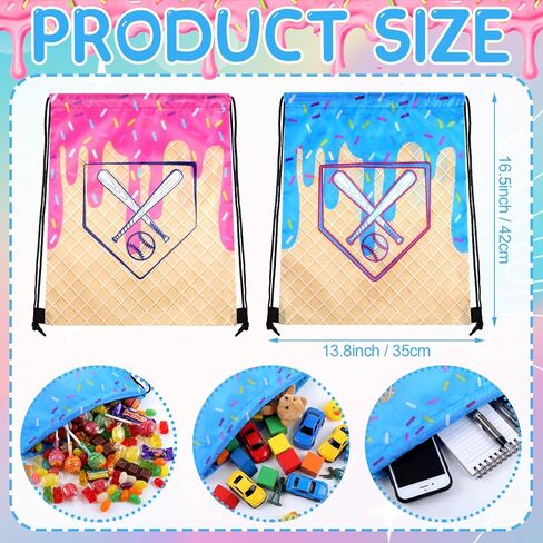 AmazingSpark 16 Pcs Baseball Ice Cream Drip Drawstring Bags 13.8 x 16.5 in Sport Party Goodie Favor Baseball Ice Cream Drip Snack Treat Bags for Team Gift Sport Team Birthday Theme Party Supplies in Saudi Arabia
