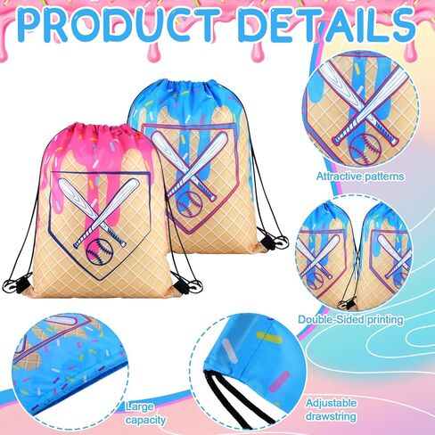 AmazingSpark 16 Pcs Baseball Ice Cream Drip Drawstring Bags 13.8 x 16.5 in Sport Party Goodie Favor Baseball Ice Cream Drip Snack Treat Bags for Team Gift Sport Team Birthday Theme Party Supplies in Saudi Arabia