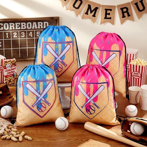 AmazingSpark 16 Pcs Baseball Ice Cream Drip Drawstring Bags 13.8 x 16.5 in Sport Party Goodie Favor Baseball Ice Cream Drip Snack Treat Bags for Team Gift Sport Team Birthday Theme Party Supplies in Saudi Arabia