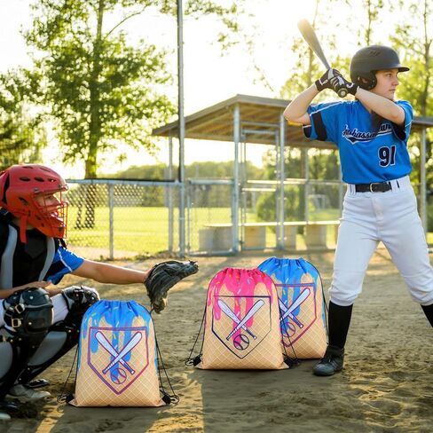 AmazingSpark 16 Pcs Baseball Ice Cream Drip Drawstring Bags 13.8 x 16.5 in Sport Party Goodie Favor Baseball Ice Cream Drip Snack Treat Bags for Team Gift Sport Team Birthday Theme Party Supplies in Saudi Arabia