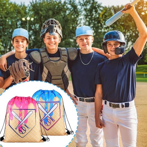 AmazingSpark 16 Pcs Baseball Ice Cream Drip Drawstring Bags 13.8 x 16.5 in Sport Party Goodie Favor Baseball Ice Cream Drip Snack Treat Bags for Team Gift Sport Team Birthday Theme Party Supplies in Saudi Arabia