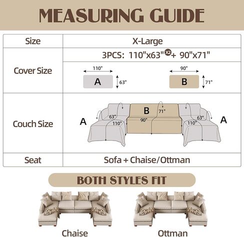أغطية أريكة مقسمة على شكل حرف U، 3 قطع غطاء أريكة للأريكة المقسمة، بطانية غطاء أريكة على شكل حرف U قابلة للغسل مع صالة تشيس للكلاب - رمادي داكن (قطعتان 110 بوصة × 63 بوصة + قطعة واحدة 90 بوصة × 71 بوصة) in Kuwait