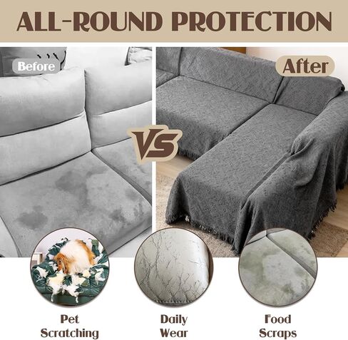 أغطية أريكة مقسمة على شكل حرف U، 3 قطع غطاء أريكة للأريكة المقسمة، بطانية غطاء أريكة على شكل حرف U قابلة للغسل مع صالة تشيس للكلاب - رمادي داكن (قطعتان 110 بوصة × 63 بوصة + قطعة واحدة 90 بوصة × 71 بوصة) in Kuwait