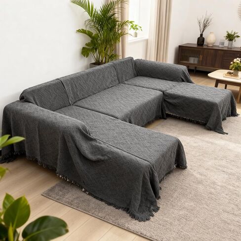 أغطية أريكة مقسمة على شكل حرف U، 3 قطع غطاء أريكة للأريكة المقسمة، بطانية غطاء أريكة على شكل حرف U قابلة للغسل مع صالة تشيس للكلاب - رمادي داكن (قطعتان 110 بوصة × 63 بوصة + قطعة واحدة 90 بوصة × 71 بوصة) in Kuwait