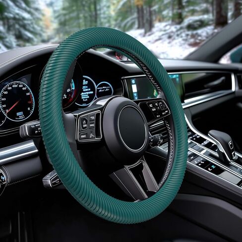 غطاء عجلة قيادة السيارة WOCOCN، غطاء عجلة قيادة رفيع من السيليكون المضاد للانزلاق للرجال والنساء، ملحقات داخلية عالمية للسيارات لمعظم السيارات (أسود) in Kuwait
