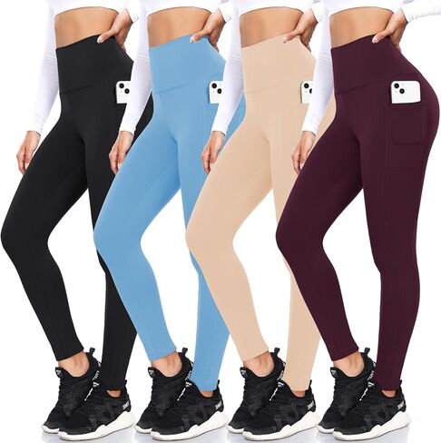 FULLSOFT 4 Pack Fleece Lined Leggings with Pockets for Women High Waisted Thermal Winter Warm Yoga Pants for Workout Running in Saudi Arabia