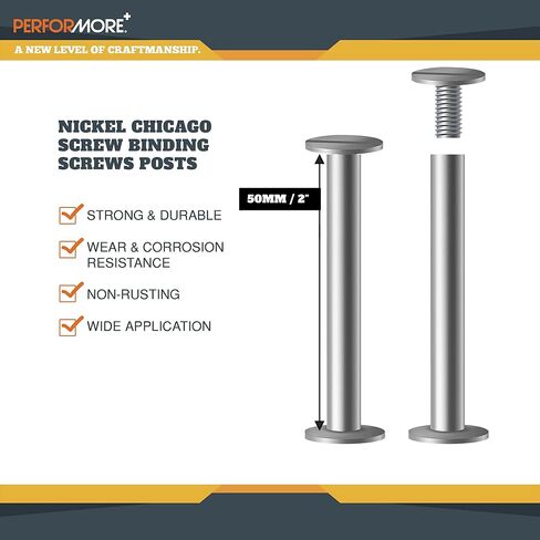20 Pack of Chicago Screw Post Binding Screws, 50mm Nickel Plated Metal Screw Posts for Scrapbooking, Photo Albums, Binding Leather Repair in Saudi Arabia