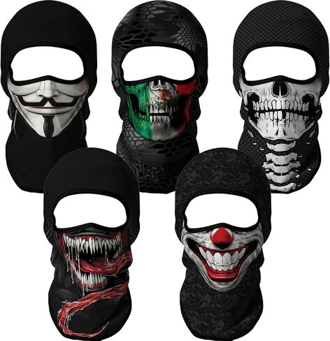 Red Plume 5PCS Ghosts Skull Print Balaclava Full Face Ski Mask UV Protection for Motorcycle Riding Outdoor Sports Men & Women in Saudi Arabia