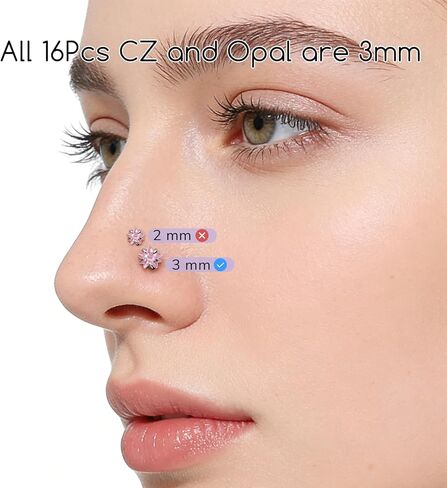16PCS Silver Nose Rings Studs - 3mm Nose Studs for Women 20G Noses Piercing Jewelry - Stainless Steel in Kuwait