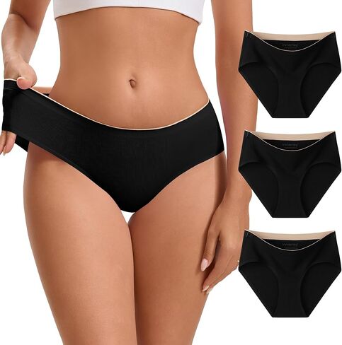 INNERSY Womens Underwear Cotton Seamless Hipster Panties No Show Soft Bikini Briefs 3-Pack in Saudi Arabia
