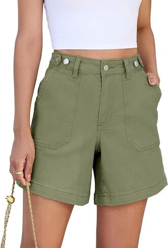 luvamia Jean Shorts for Women High Waisted Wide Leg Cinch Waist Stretchy Denim Mid Thigh Shorts Casual Summer Jorts in Saudi Arabia