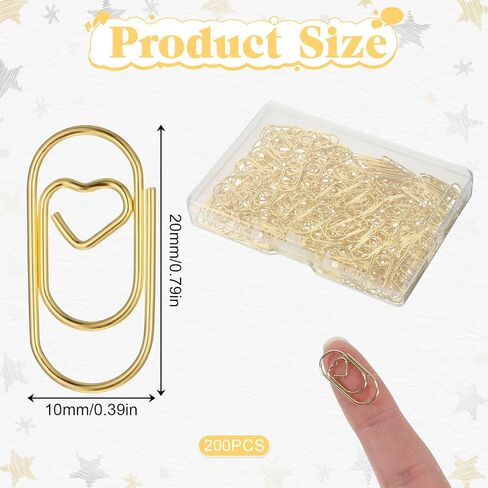 200Pcs Gold Paper Clips Small, Heart Paper Clips, Cute Paperclip Stainless Steel, Heart Shaped Mini Papers Clip for Home Office School Wedding Decorative Supplies(0.79inch) in Kuwait