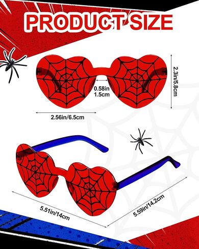 Kingdder 12 Pcs Spiderweb Glasses Red Blue Heart Eyeglasses for Spider Theme Birthday Party Favors Classroom Reward Gifts, 5.51 x 5.59 Inches in Saudi Arabia